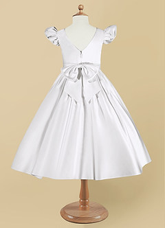 Azazie Violeta Flower Girl Dresses White Ball-Gown Bow Matte Satin Dress image8