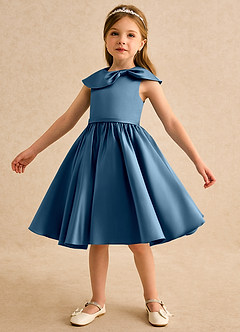 Azazie Acorn Flower Girl Dresses Bermuda A-Line Pleated Matte Satin Dress image6