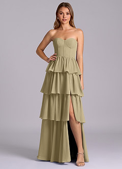 Azazie Faye Robes de demoiselle d'honneur Robe Trapèze en Mousseline de soie Encolure en Forme de Cœur Vert Mousse image1