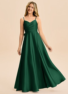 Azazie Rumi Junior Linia A Pofałdowany Satyna elastyczna Długość podłogi Młodsza druhna Sukienka image1