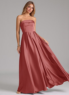 Azazie Lucienne 신부 들러리 드레스 A라인 스트랩리스 스트레치 새틴 바닥 길이 드레스 image8