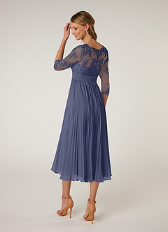 Azazie Tutu Mère de la mariée Robes Robe Trapèze en Mousseline de soie Col bateau Dentelle Bleu Orageux image4