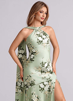 Azazie Kinsley Bridesmaid Dresses Floral Vines Mermaid Side Slit Stretch Satin Dress image2