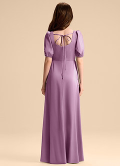 Azazie Briar Junior Vestido de Glicinia de Satén Elástico de Corte en A con Lazo image2