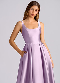 Azazie Amalie Bridesmaid Dresses Frosted Lilac A-Line Pleated Stretch Satin Dress image2