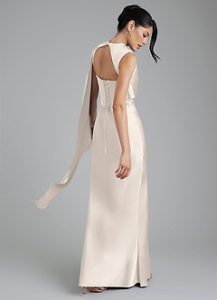 Azazie Taj Robes de demoiselle d'honneur Robe Sirène en Satin extensible Corset Albâtre Blanc image8