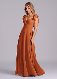 Azazie Leilani Bridesmaid Dresses Cinnamon A-Line Pleated Chiffon Dress image5