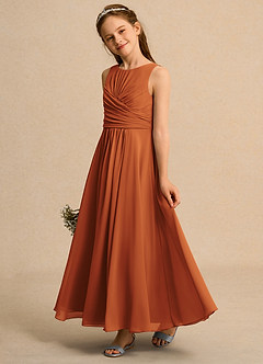 Azazie Ducky Girls Formal Flower Girl Dresses Cinnamon A-Line Pleated Chiffon Dress image5