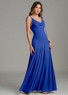 Azazie Dawn Vestidos de damas de honor Vestido Azul Real de Gasa de Corte Sirena con Plisado image1