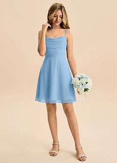 Azazie Bear Junior Powder Blue A-Line Pleated Chiffon Dress image3