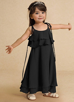 Azazie Temi Flower Girl Dresses Black A-Line Spaghetti Strap Chiffon Dress image8