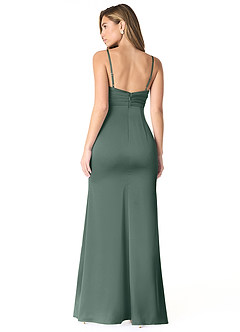 Azazie Linia Vestidos de damas de honor Vestido de Musgo Marino de Satén Elástico de Corte Sirena con Plisado image2