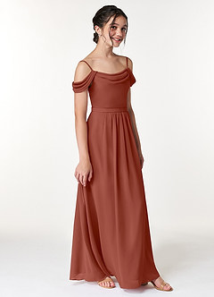 Azazie Alivia Junior Auburn A-Line Off the Shoulder Chiffon Dress image3