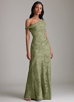 Azazie Emerson Brudtärnklänningar Klä av Sjöjungfru i Blommig Utbrändhet Av axeln Pistasch image4