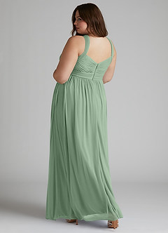 Azazie Hillian Vestidos de damas de honor Vestido de Matcha de Malla de Corte en A con Halter Plisado image12