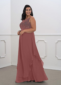 Azazie Xella Mother of the Bride Dresses Desert Rose A-Line Lace Chiffon Dress image3