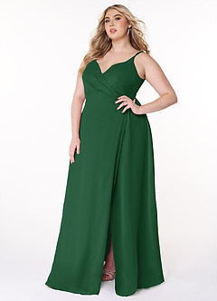 Azazie Lennon Bridesmaid Dresses Dark Green A-Line Lace Chiffon Dress image10