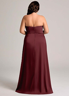 Azazie Wren Vestidos de damas de honor Vestido de Cabernet de Satén Elástico de Corte en A Convertible con Sin tirantes image9