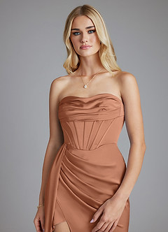 Azazie Amyra Bridesmaid Dresses Bronzer Mermaid Off the Shoulder Stretch Satin Convertible Dress image8