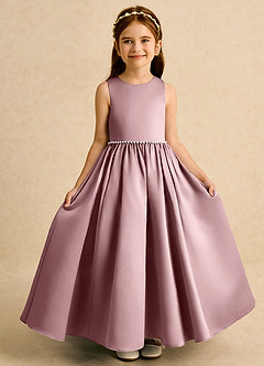 Azazie Daisies Flower Girl Dresses Dusty Rose Ball-Gown Bow Matte Satin Dress image5