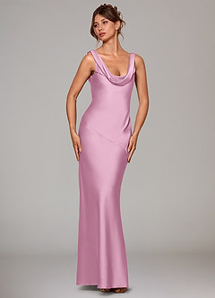 Azazie Rylina Bridesmaid Dresses Candy Pink Mermaid Stretch Satin Dress image3