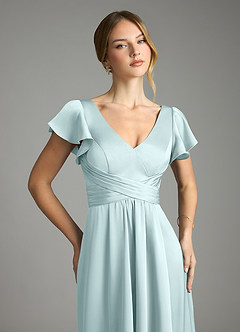 Azazie Omari Bridesmaid Dresses Sea Glass A-Line Stretch Satin Dress image6