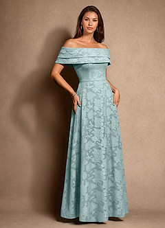 Azazie New Britain Kleider für die Brautmutter A-Linie Plissee Blumen-Burnout Kleid Nebel image2