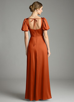 Azazie Fyona Bridesmaid Dresses Burnt Orange A-Line Pleated Stretch Satin Dress image7