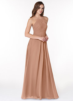 Azazie Ginger Bridesmaid Dresses Champagne Rose A-Line Halter Pleated Chiffon Dress image1