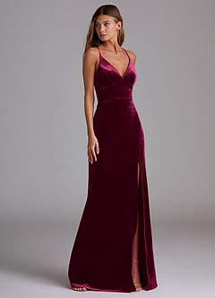 Azazie Becca Bridesmaid Dresses Cabernet Sheath Velvet Dress image3
