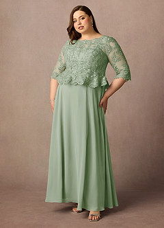 Azazie Averie Mother of the Bride Dresses Dusty Sage A-Line Boatneck Sequins Chiffon Dress image10