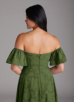 Azazie Sue Bridesmaid Dresses Olive A-Line Off the Shoulder Floral Burnout Convertible Dress image6