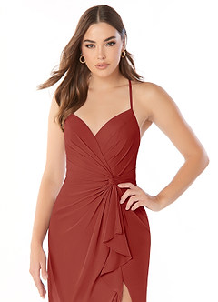 Azazie Aribella Final Sale Terracotta Sheath Ruched Chiffon Dress image5