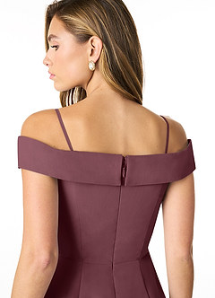 Azazie Lecia Bridesmaid Dresses Sangria Empire Off-The-Shoulder Pleated Chiffon Convertible Dress image5
