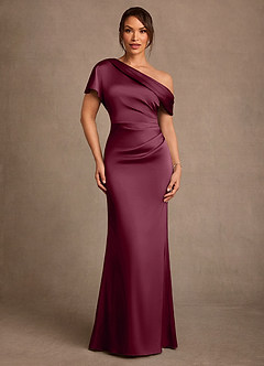 Azazie Rutha vestidos de madre de la novia Vestido de Mora de Satén Elástico de Corte Recto con Hombro unilateral image1
