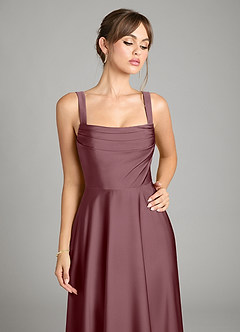 Azazie Shaude Bridesmaid Dresses Sangria A-Line Pleated Stretch Satin Dress image3
