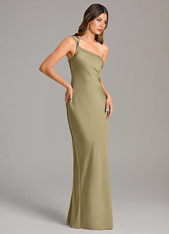 Azazie Monroe Bridesmaid Dresses Moss Green Mermaid One Shoulder Stretch Satin Dress image5