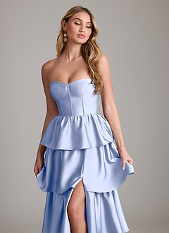 Azazie Faye Vestidos de damas de honor Vestido de Hielo de Satén Elástico de Corte en A con Volante image5