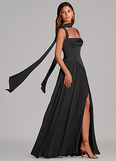 Azazie Stephanie Bridesmaid Dresses Black A-Line Pleated Stretch Satin Dress image3
