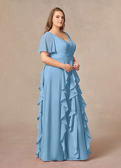 Azazie Watson Final Sale Steel Blue A-Line V-Neck Chiffon Dress image9