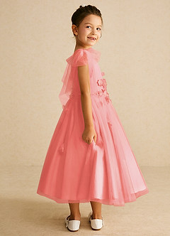 Azazie Minia Flower Girl Dresses Coral A-Line Bow Matte Satin Dress image2