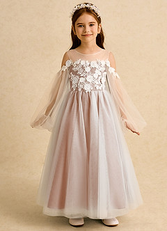 Azazie Zimi vestidos de niña de las flores Vestido de Champán Rosado de Tul de Princesa con Escote de Corazón image5