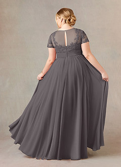 Azazie Annette Mother of the Bride Dresses Steel Grey A-Line Lace Chiffon Dress image8