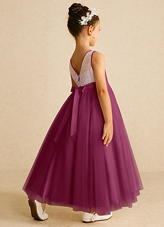 Azazie Tay Flower Girl Dresses Mulberry A-Line Sequins Tulle Dress image5