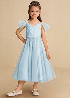 Azazie Lizzette Flower Girl Dresses Sky Blue A-Line Ruched Tulle Dress image6