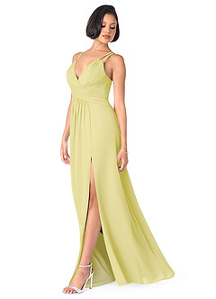 Azazie Farren Vestidos de damas de honor Vestido de Sorbete De Limón de Gasa de Corte en A Convertible con Plisado image3
