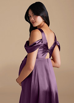 Azazie Rhea Maternity Bridesmaid Dresses A-Line Pleated Metallic Satin Floor-Length Dress image4