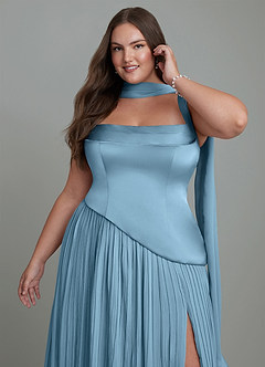 Azazie Stephanie Bridesmaid Dresses Steel Blue A-Line Pleated Stretch Satin Dress image13