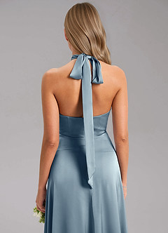 Azazie Tracie Bridesmaid Dresses Dusty Blue A-Line Side Slit Stretch Satin Dress image7