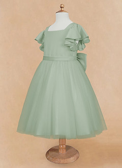 Azazie Kaeya Flower Girl Dresses Agave A-Line Bow Tulle Dress image7